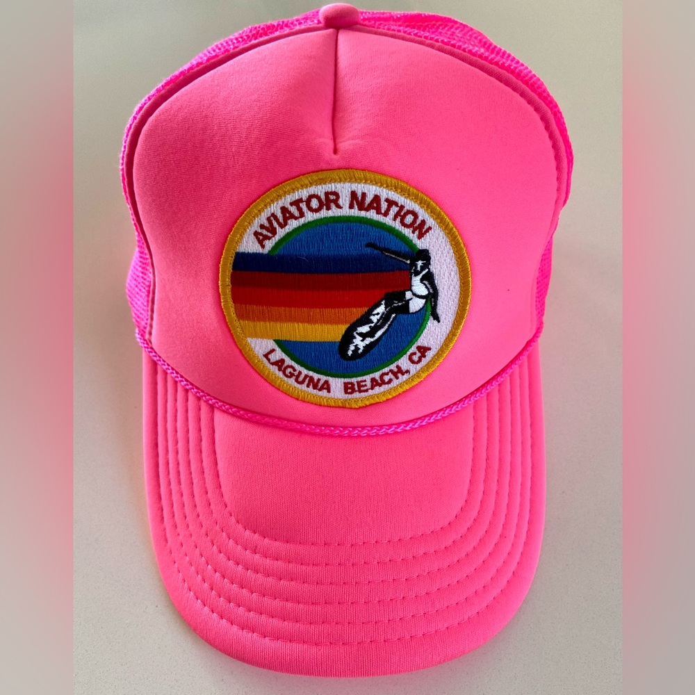 NWOT AVIATOR NATION RARE Neon Pink Trucker Hat | Surfer Logo Laguna Beach